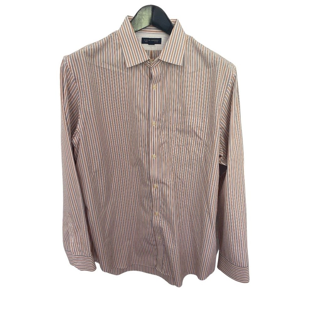 Banana Republic Long Sleeve Button Up Striped Dress Shirt Men's XL 17 Orange Gra